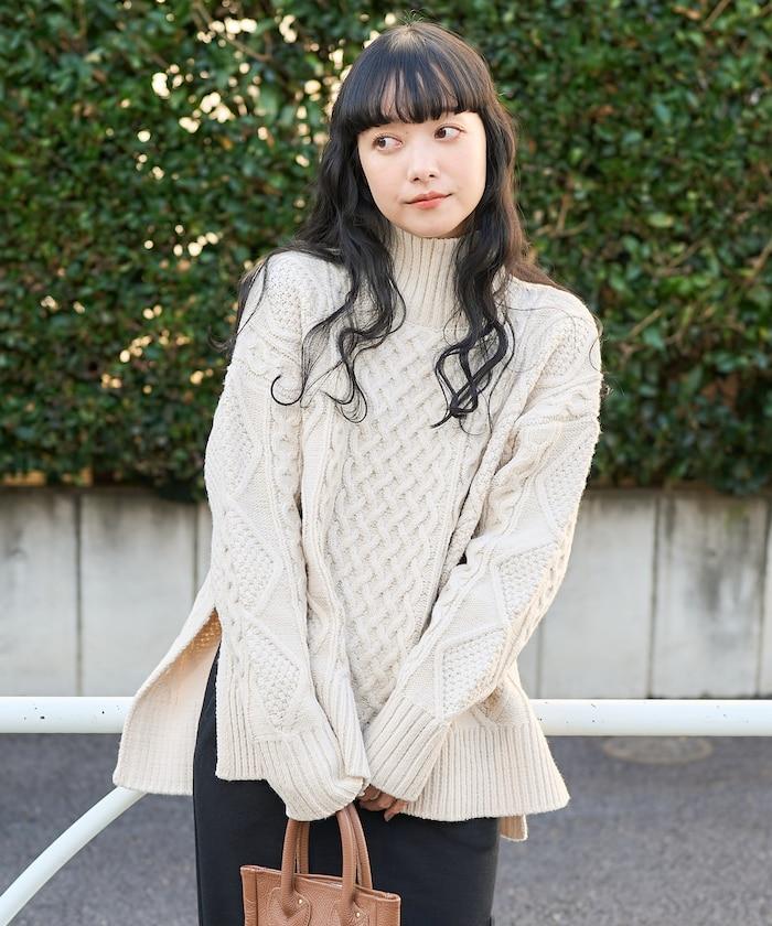 混色編織高領針織套頭衫