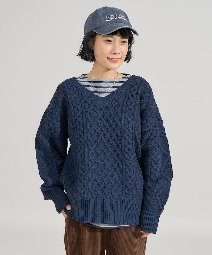 混色編織V領針織衫