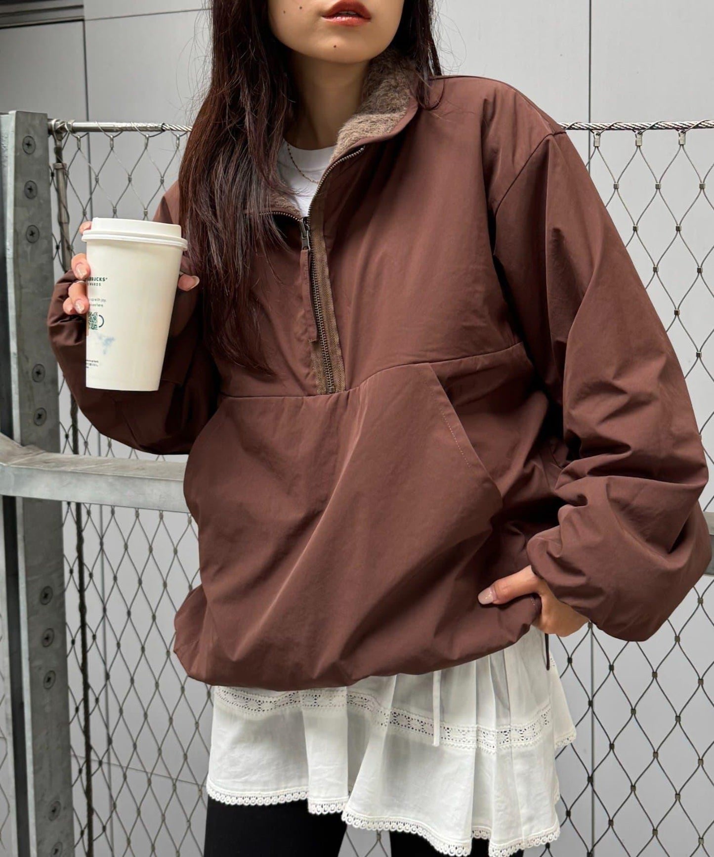 【willow】可雙面穿長絨尼龍套頭衫