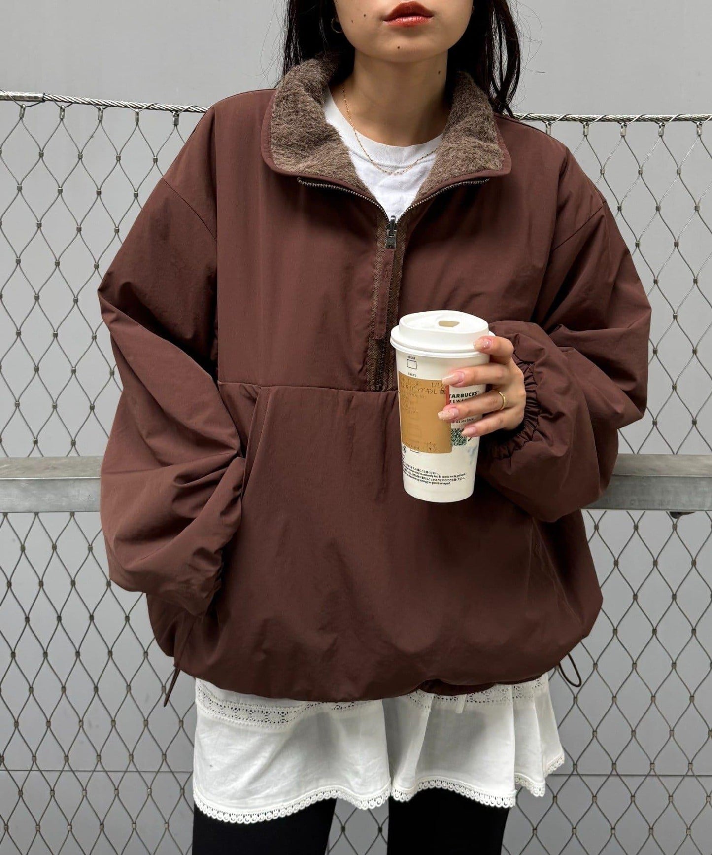 【willow】可雙面穿長絨尼龍套頭衫