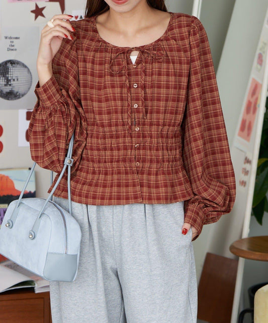 【neutral by ciaopanic】格紋蝴蝶結襯衫