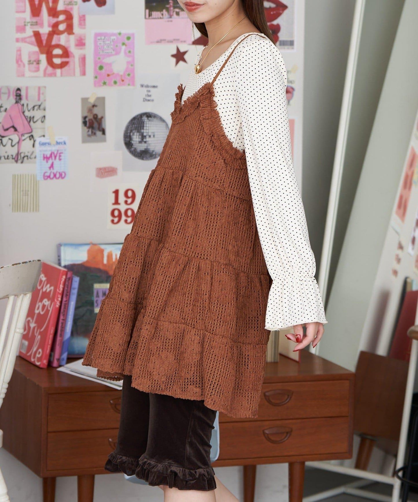 花卉刺繡網紗長款上衣