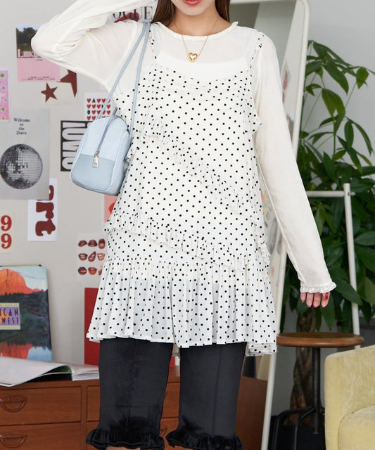 【neutral by ciaopanic】波點荷葉邊吊帶長款上衣