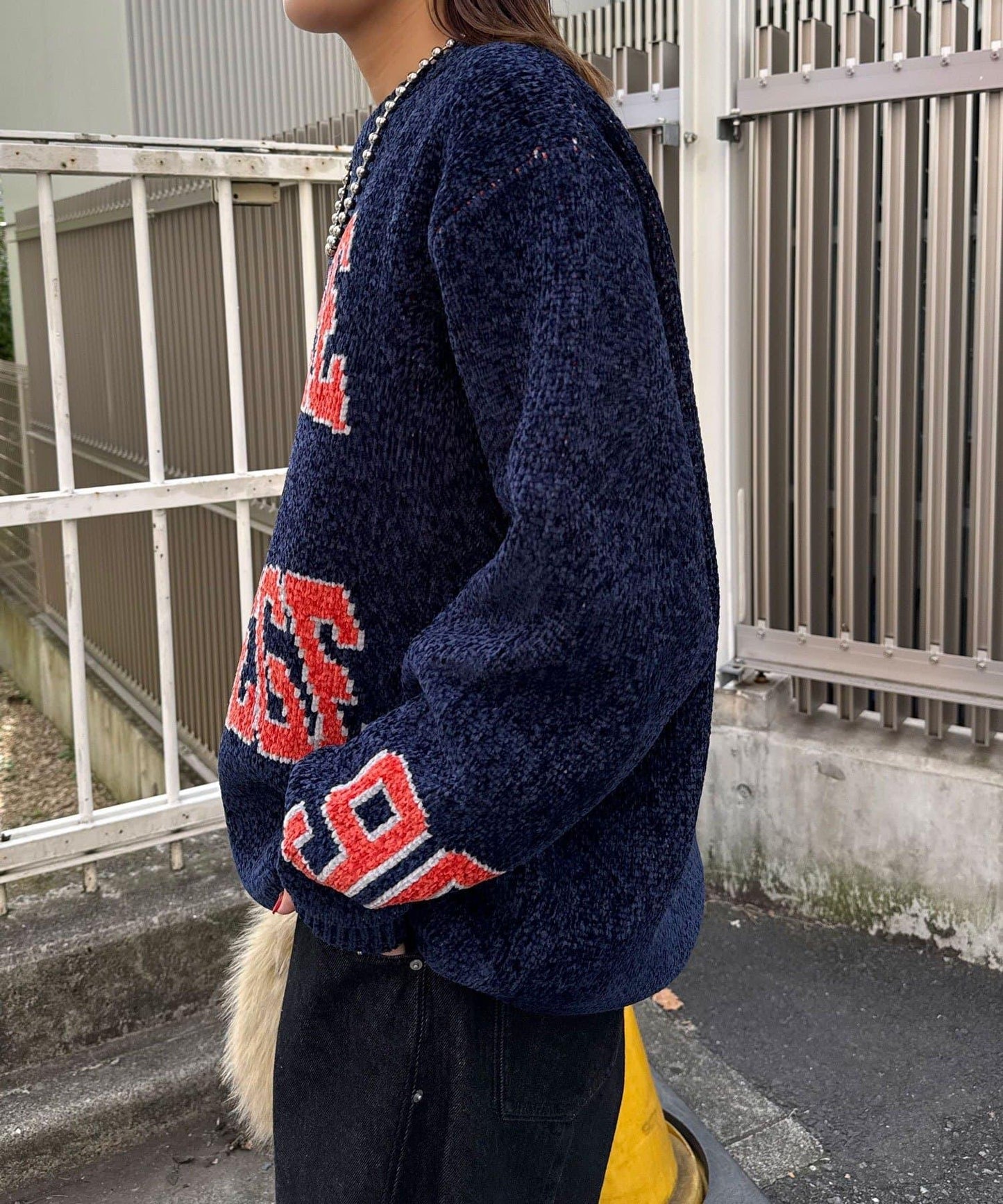 燈芯絨拼接學院風針織衫