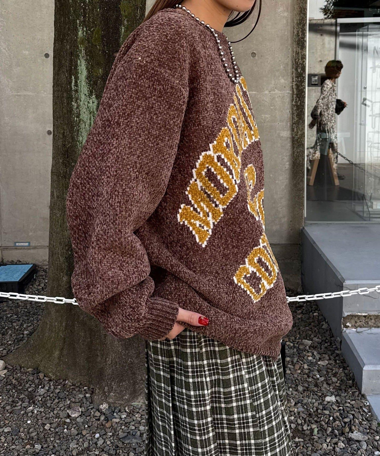 燈芯絨拼接學院風針織衫