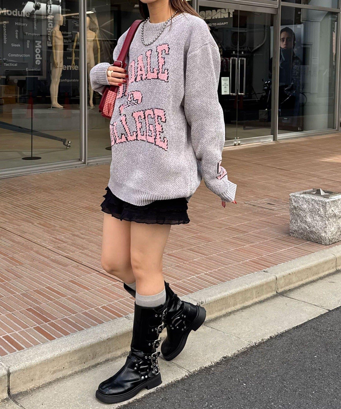 燈芯絨拼接學院風針織衫