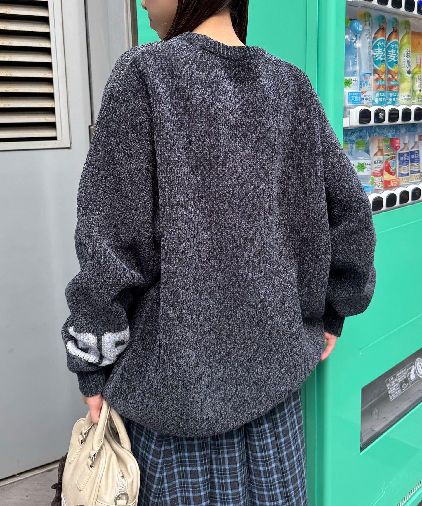 燈芯絨拼接學院風針織衫