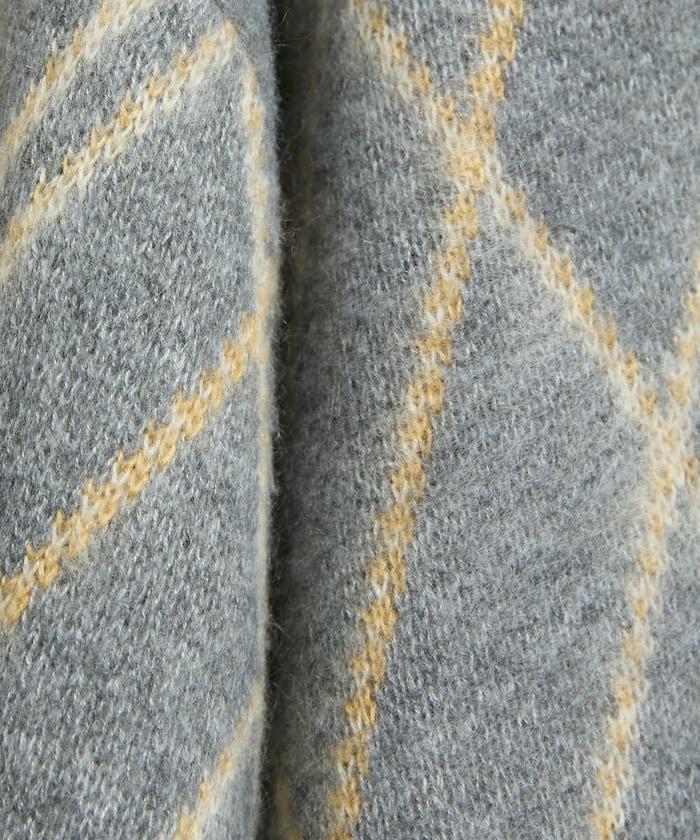 格紋仿馬海毛V領針織衫