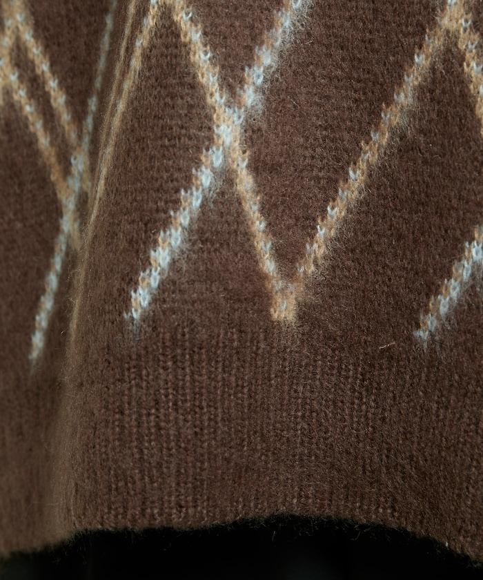 格紋仿馬海毛V領針織衫