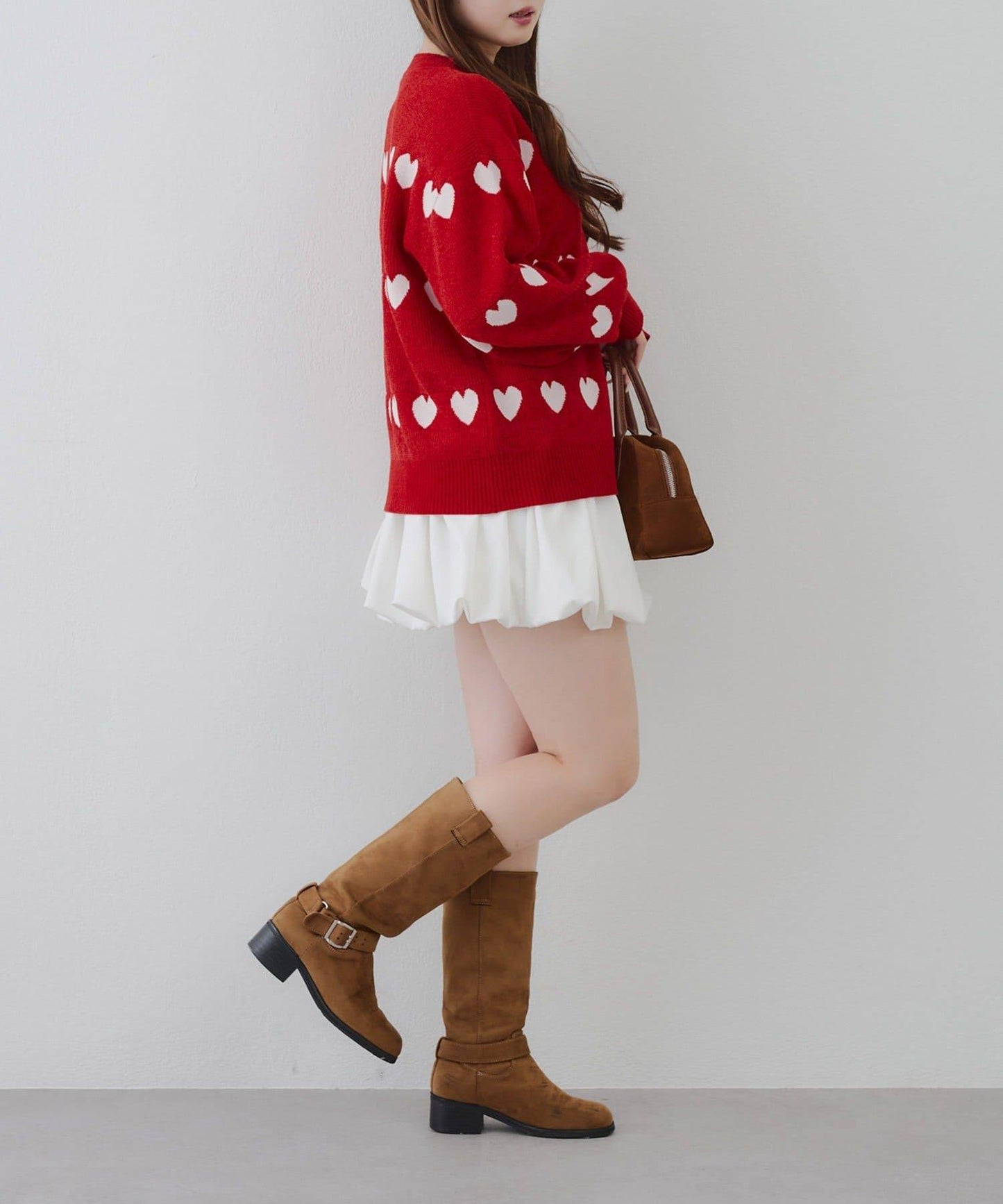 天鵝絨毛線寬鬆愛心針織衫