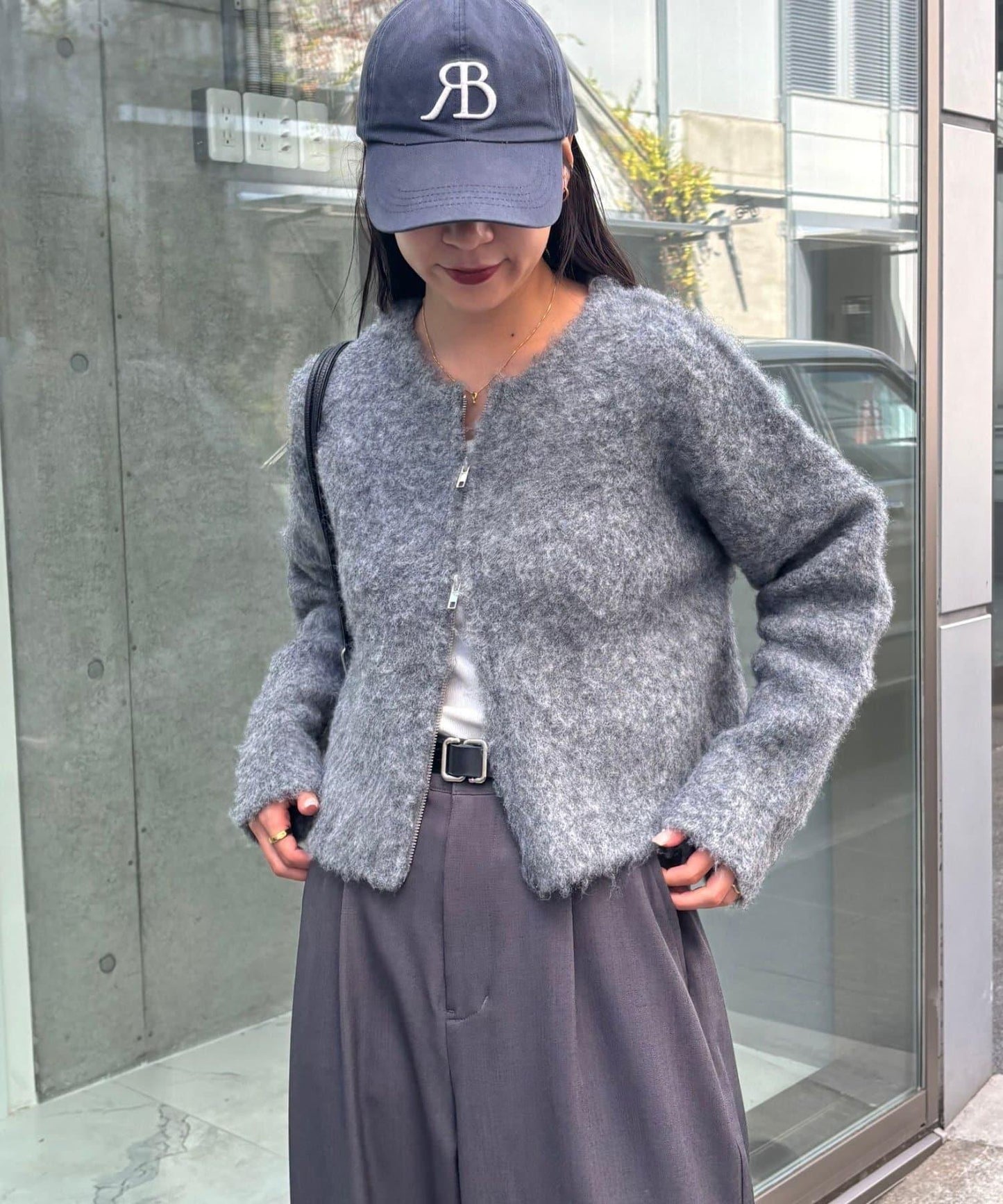 羊毛混紡圈圈紗雙拉鍊開衫