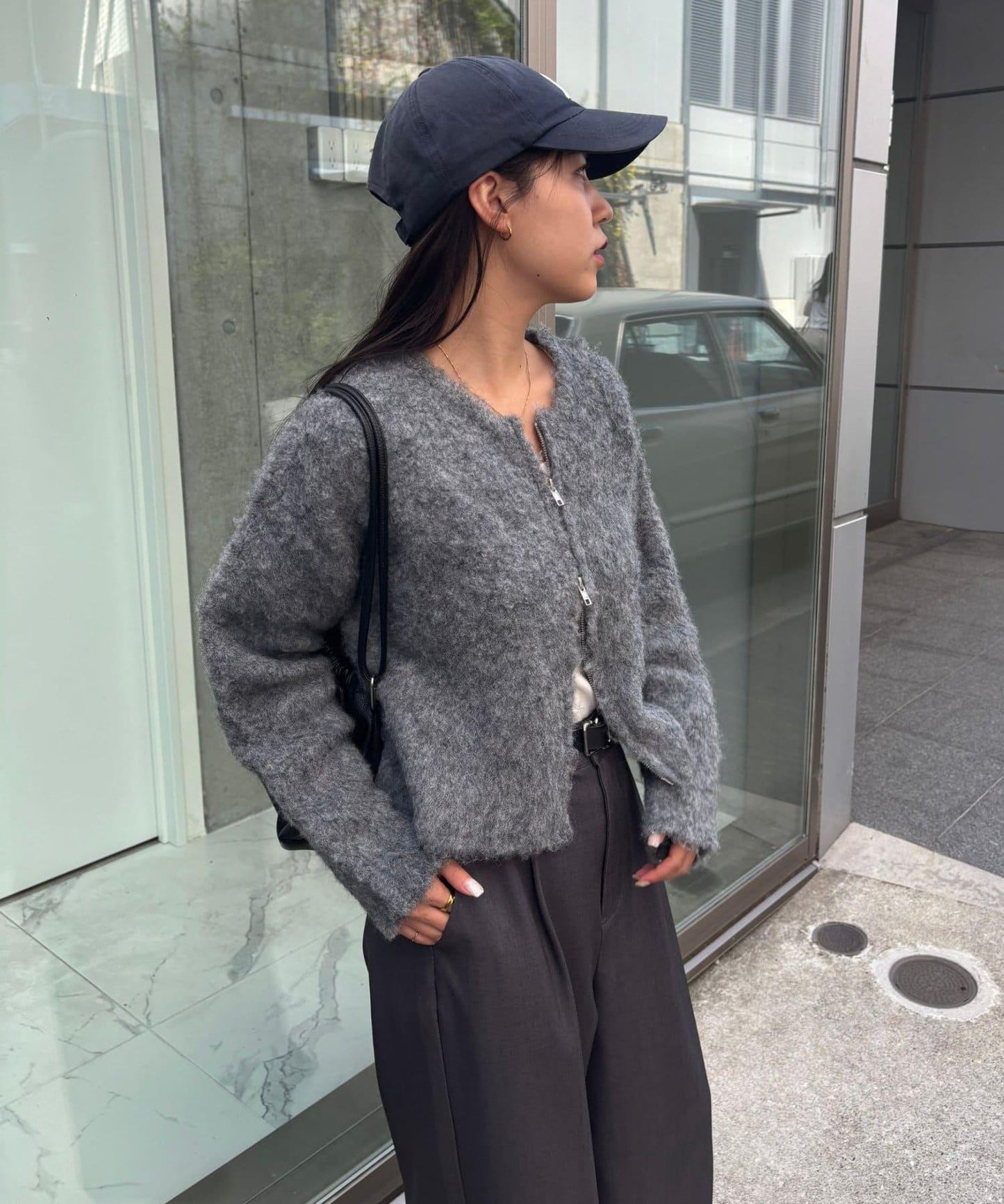 羊毛混紡圈圈紗雙拉鍊開衫