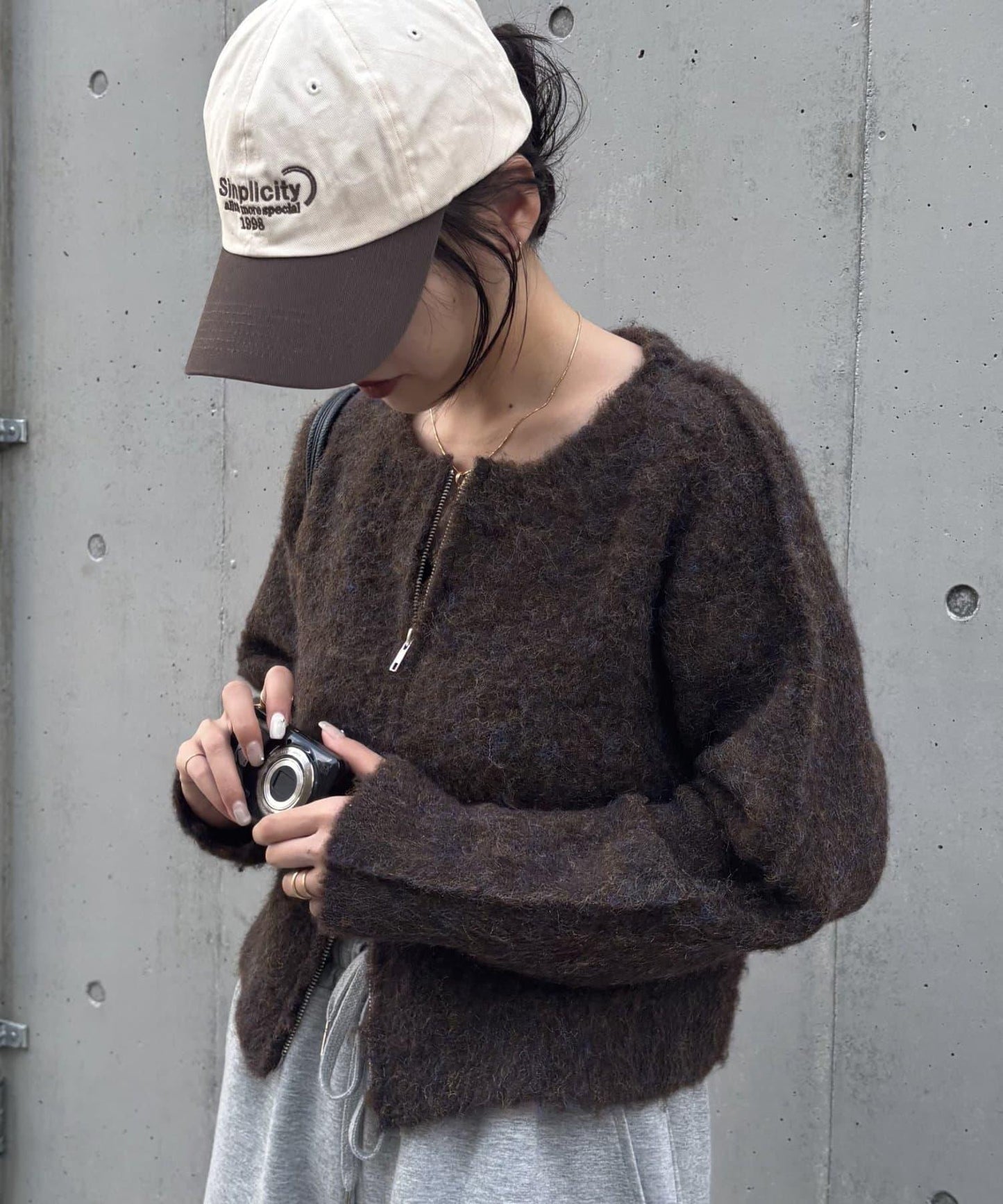 羊毛混紡圈圈紗雙拉鍊開衫