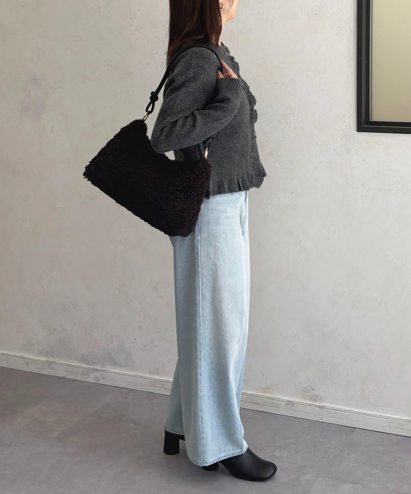 荷葉邊混色針織開衫