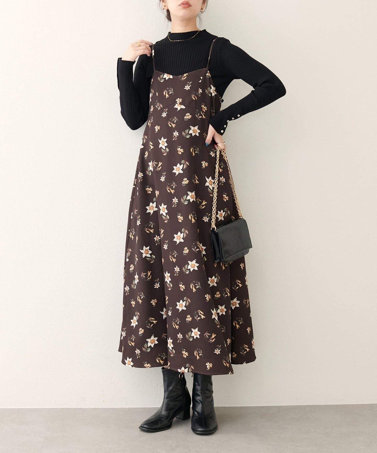 【natural couture】花卉圖案吊帶連衣裙