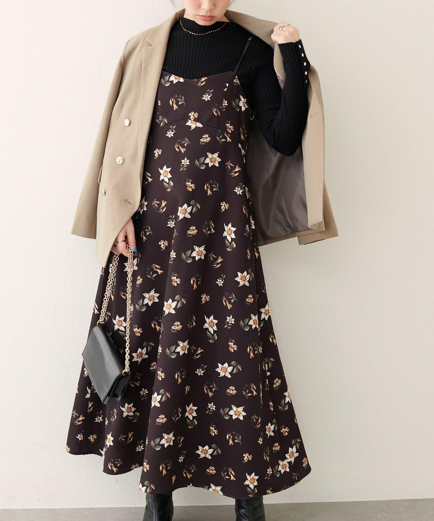 【natural couture】花卉圖案吊帶連衣裙