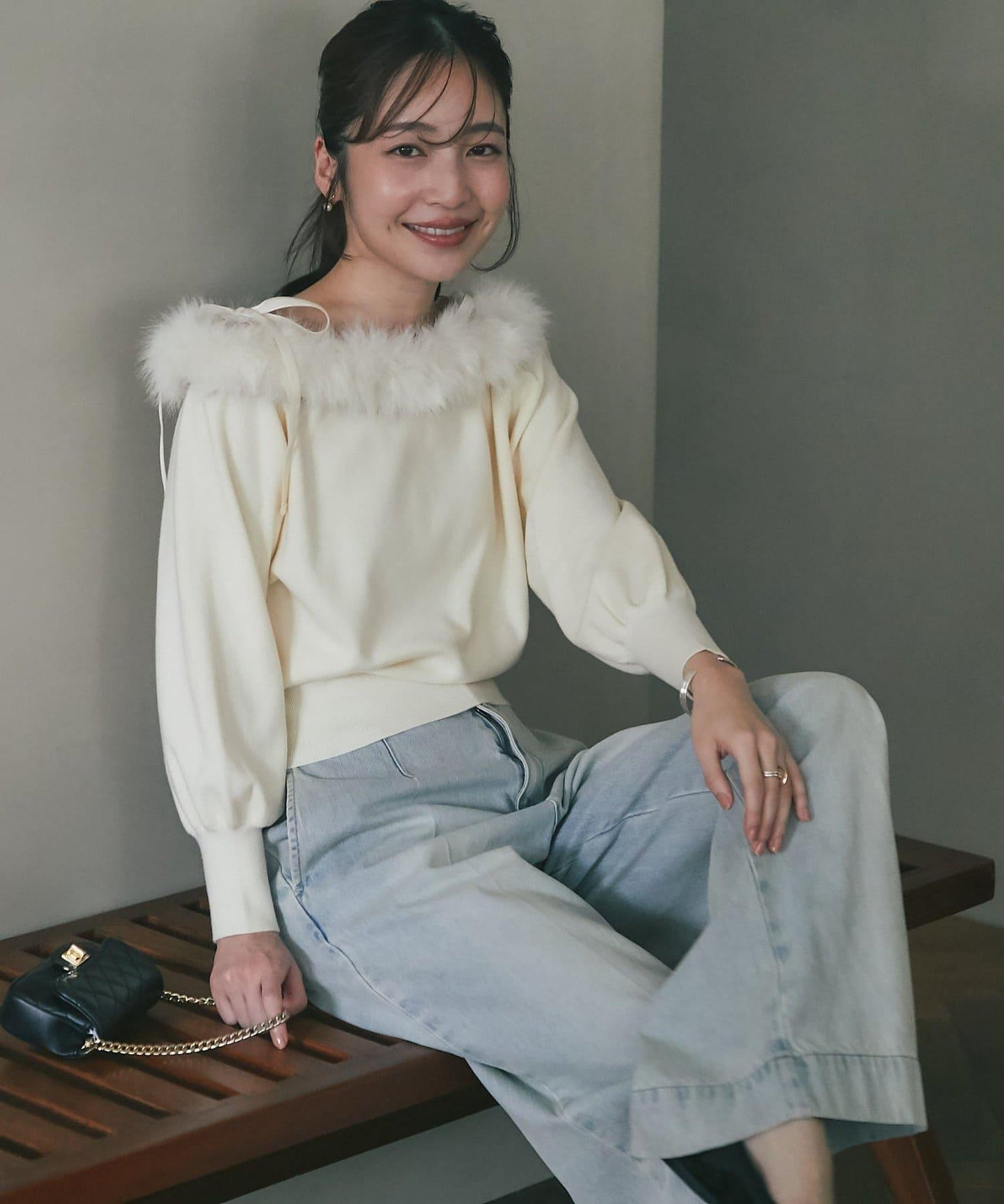 安哥拉觸感仿皮草拼接針織衫