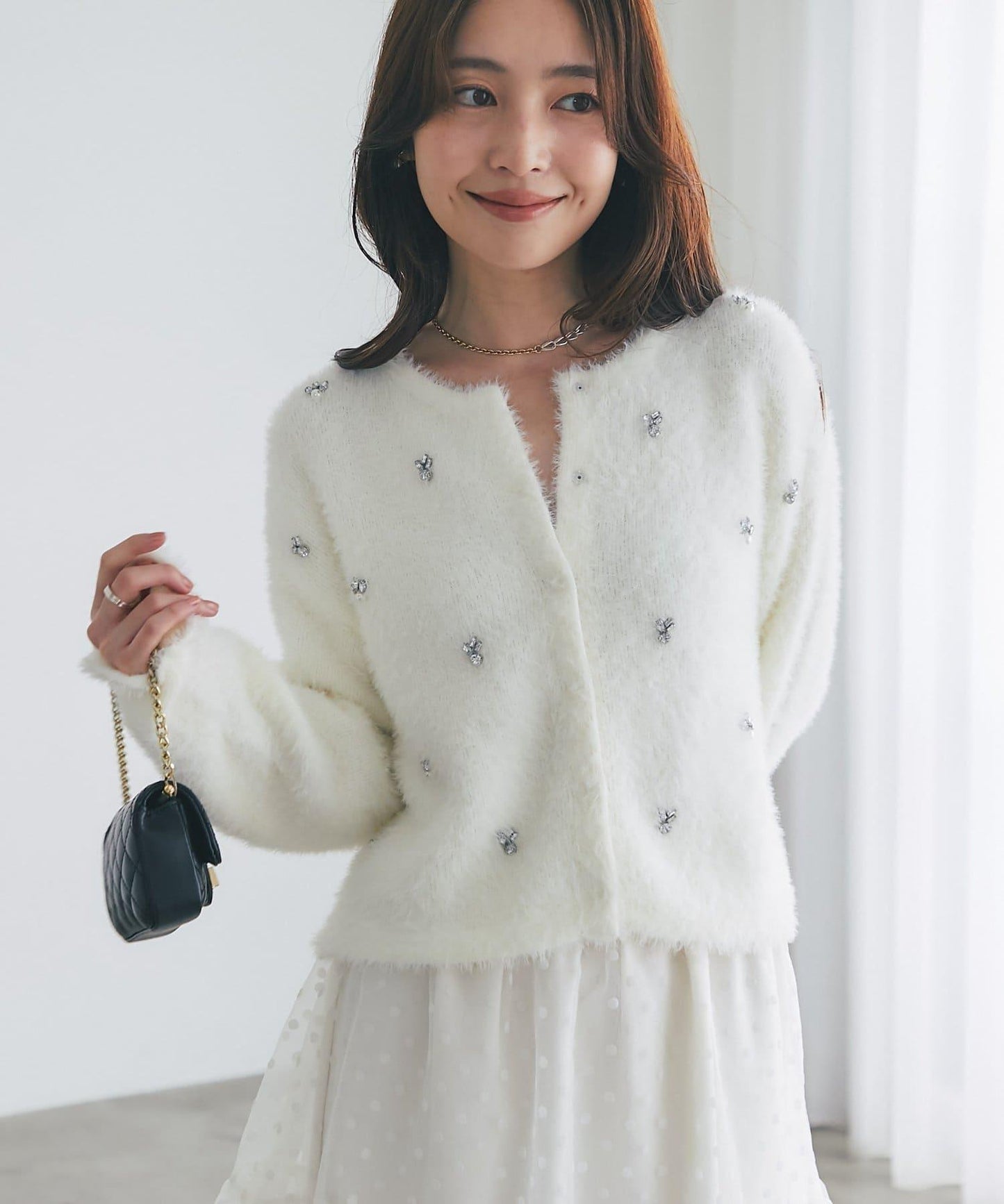 羽毛紗珠飾刺繡夾克開衫