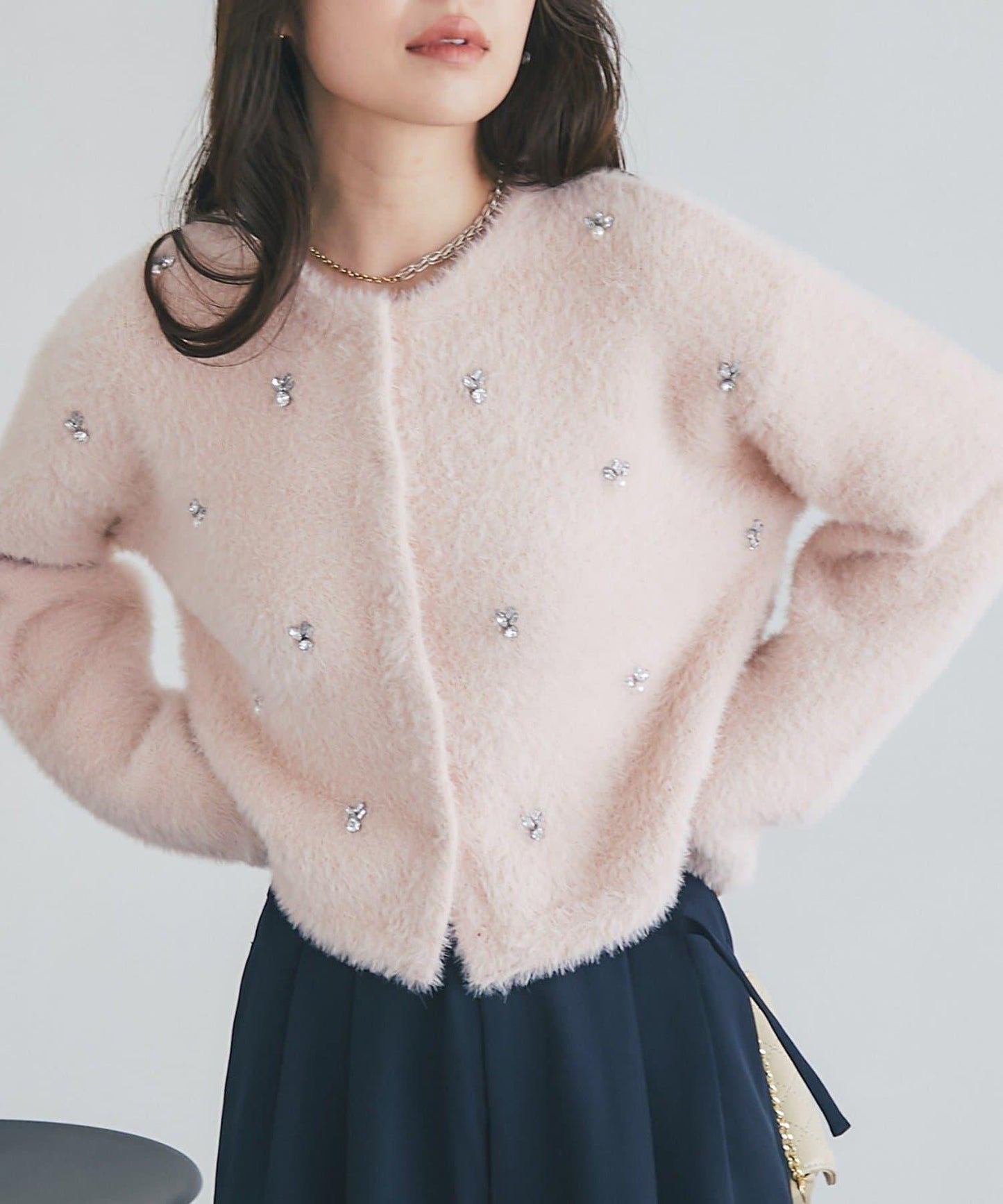 羽毛紗珠飾刺繡夾克開衫