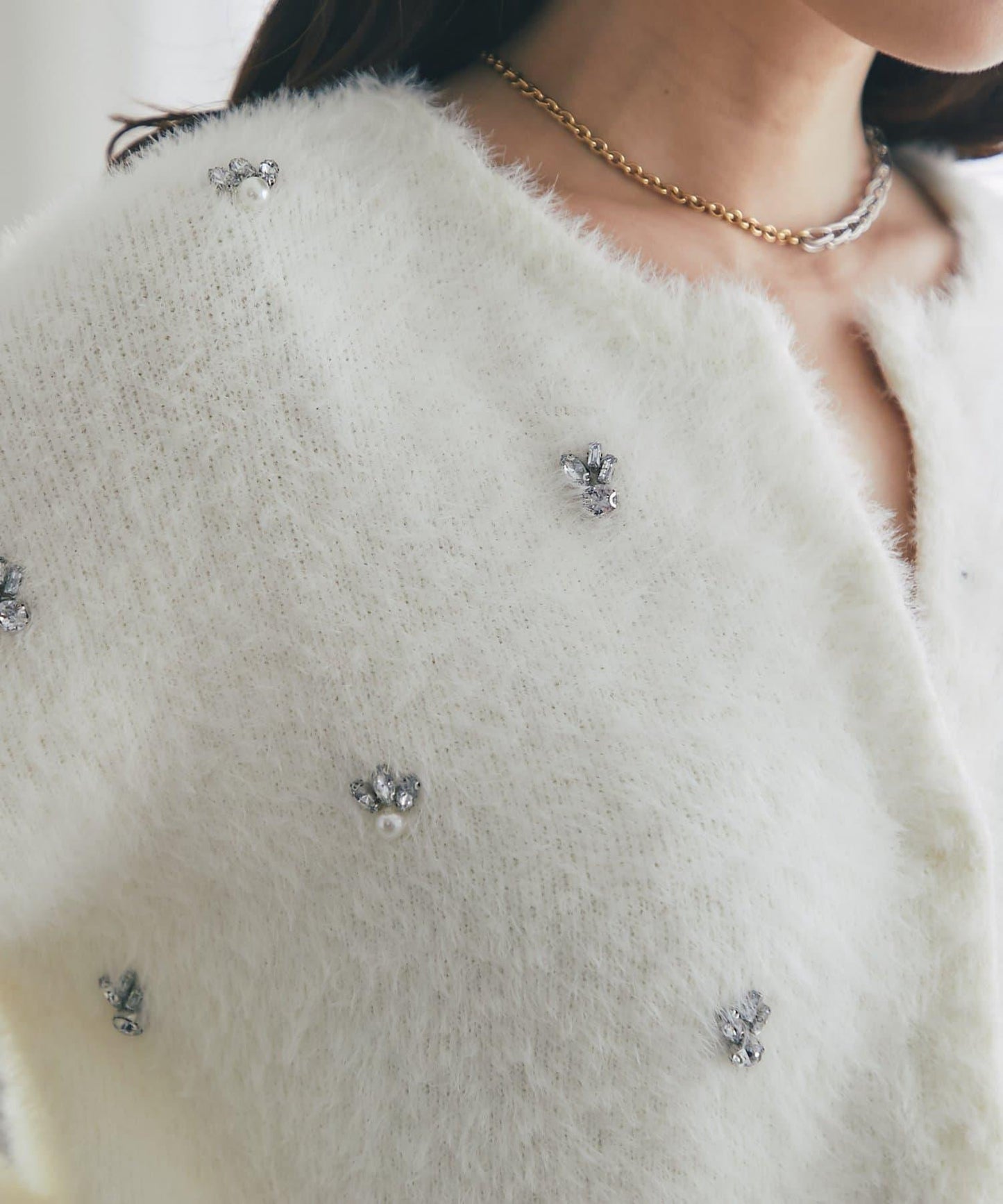 羽毛紗珠飾刺繡夾克開衫