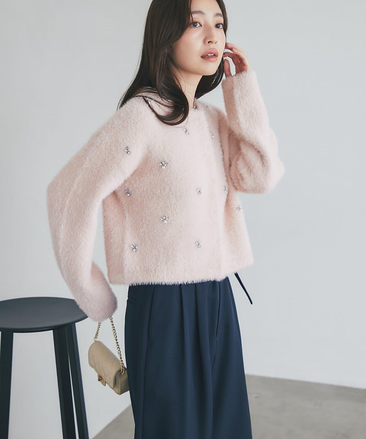 羽毛紗珠飾刺繡夾克開衫