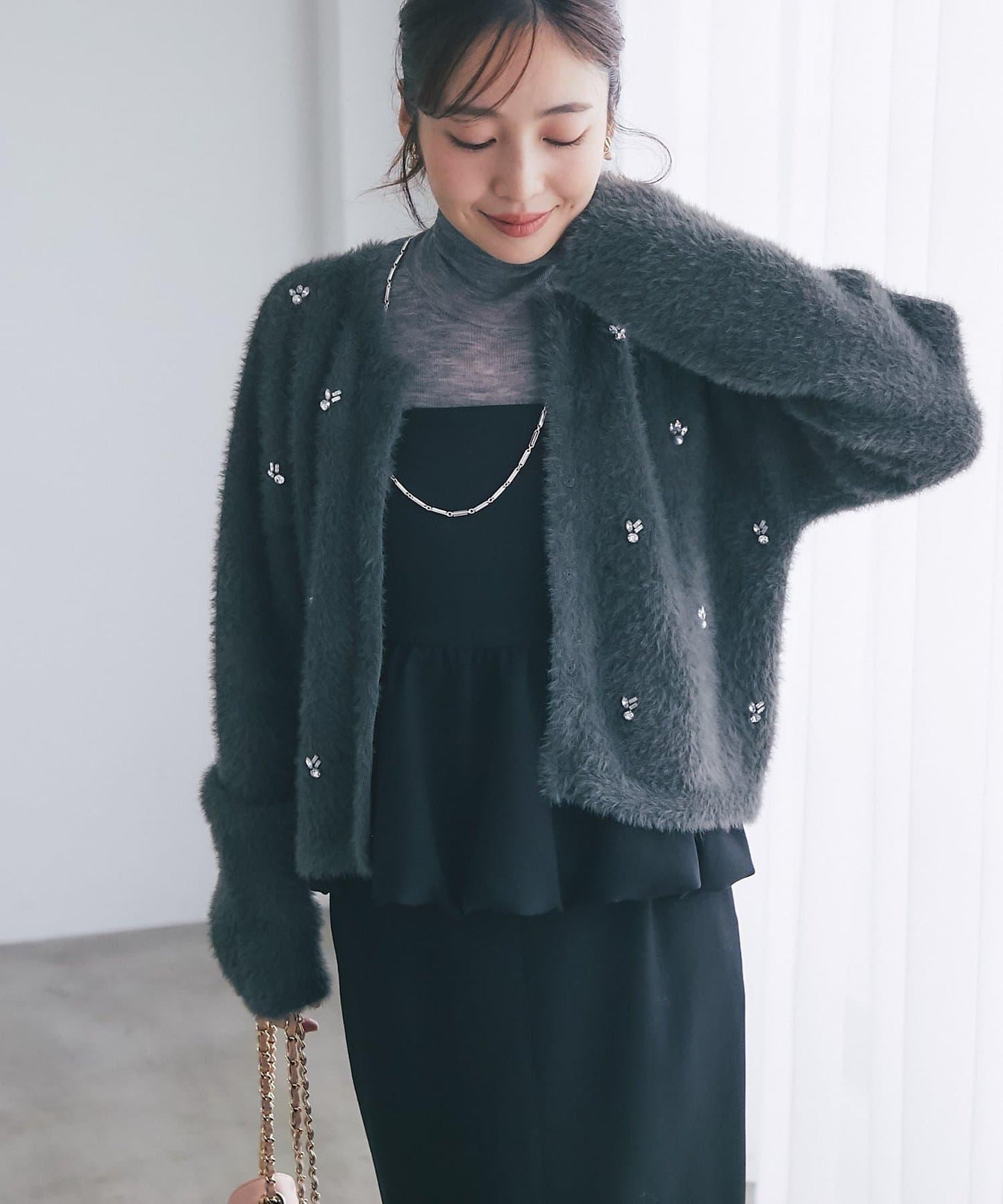 羽毛紗珠飾刺繡夾克開衫