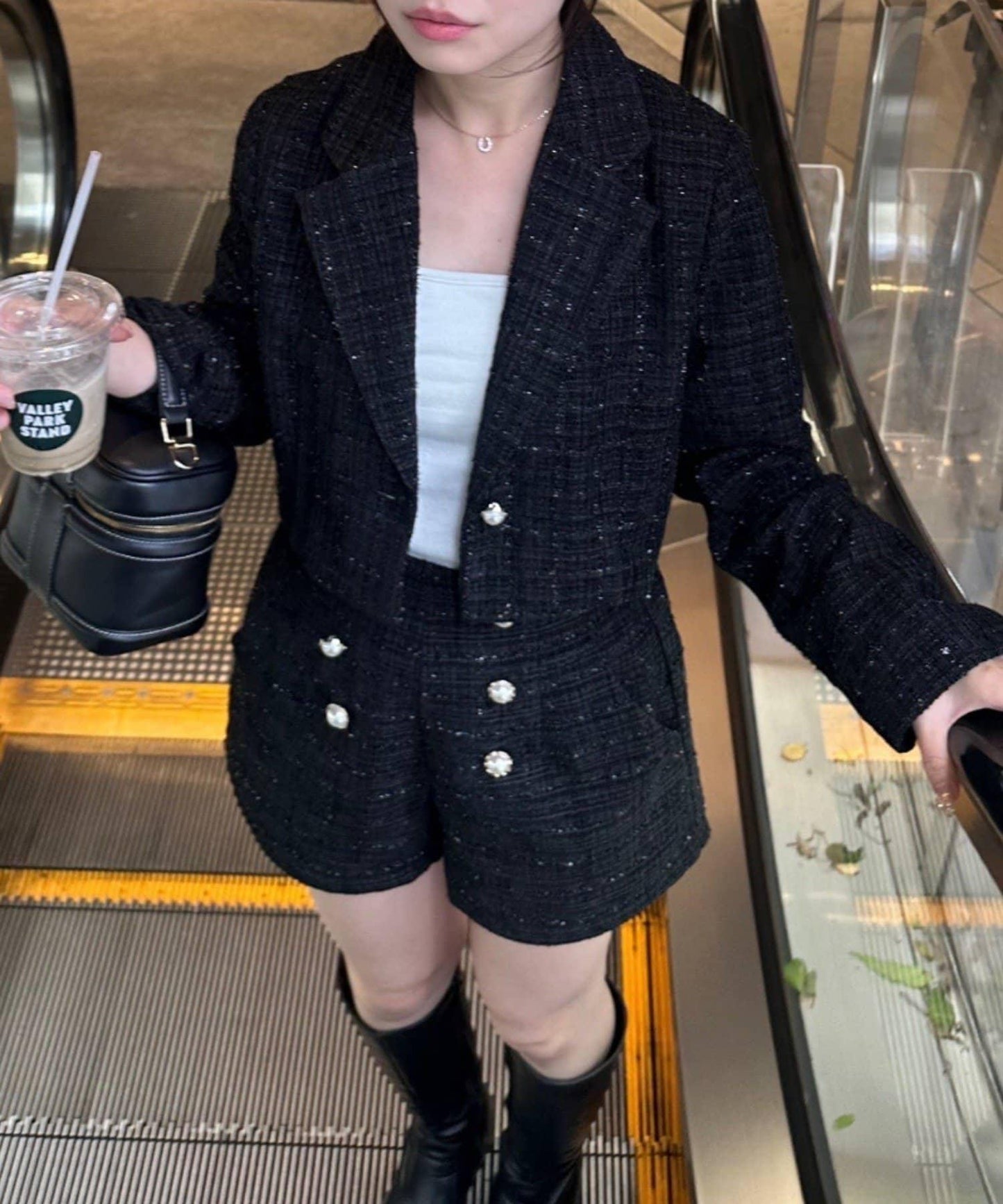 【套裝可搭配】金色紐扣粗花呢短褲