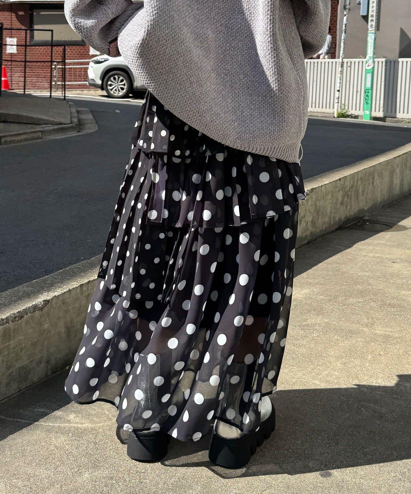 波點百褶層疊半身裙