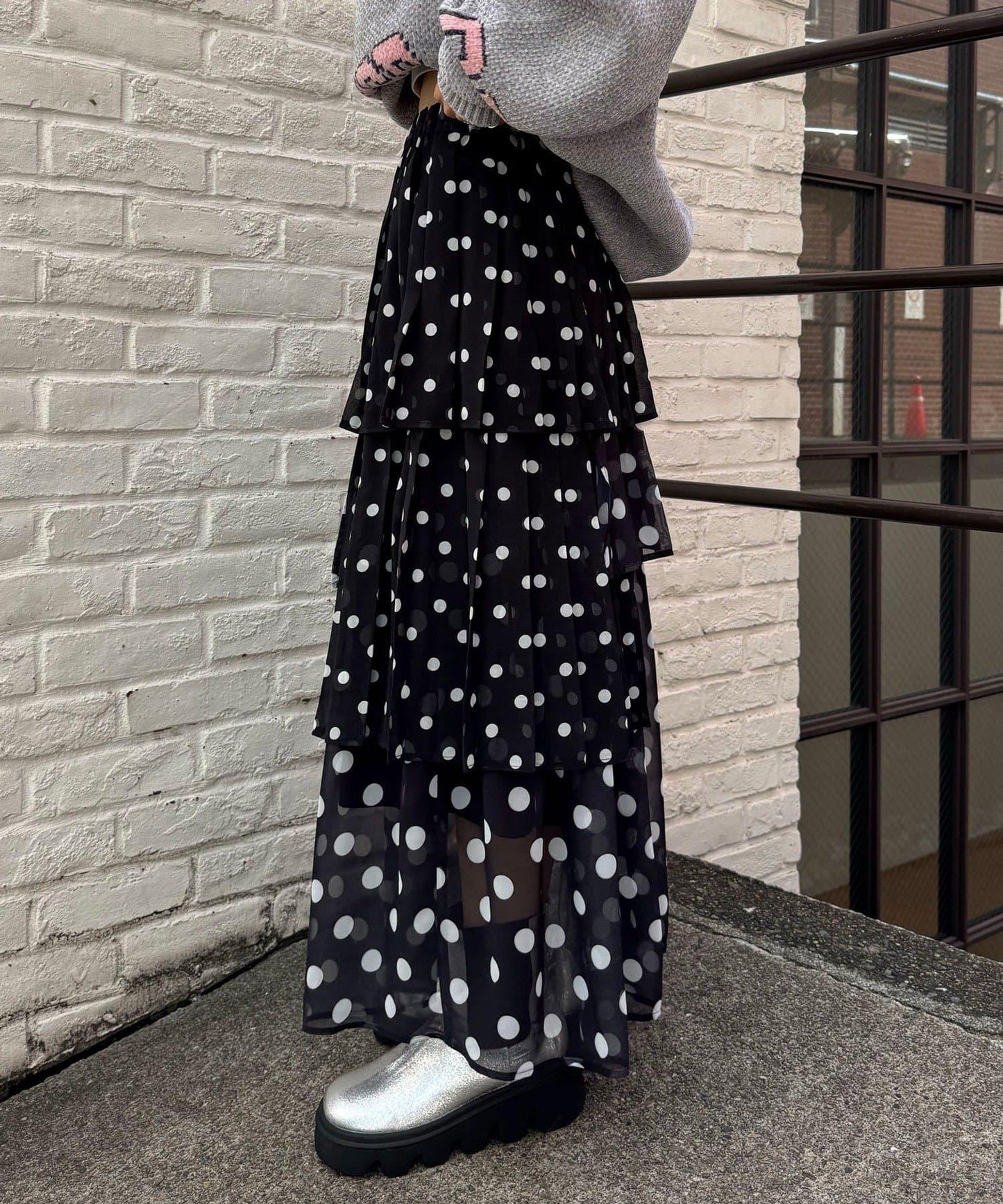 波點百褶層疊半身裙
