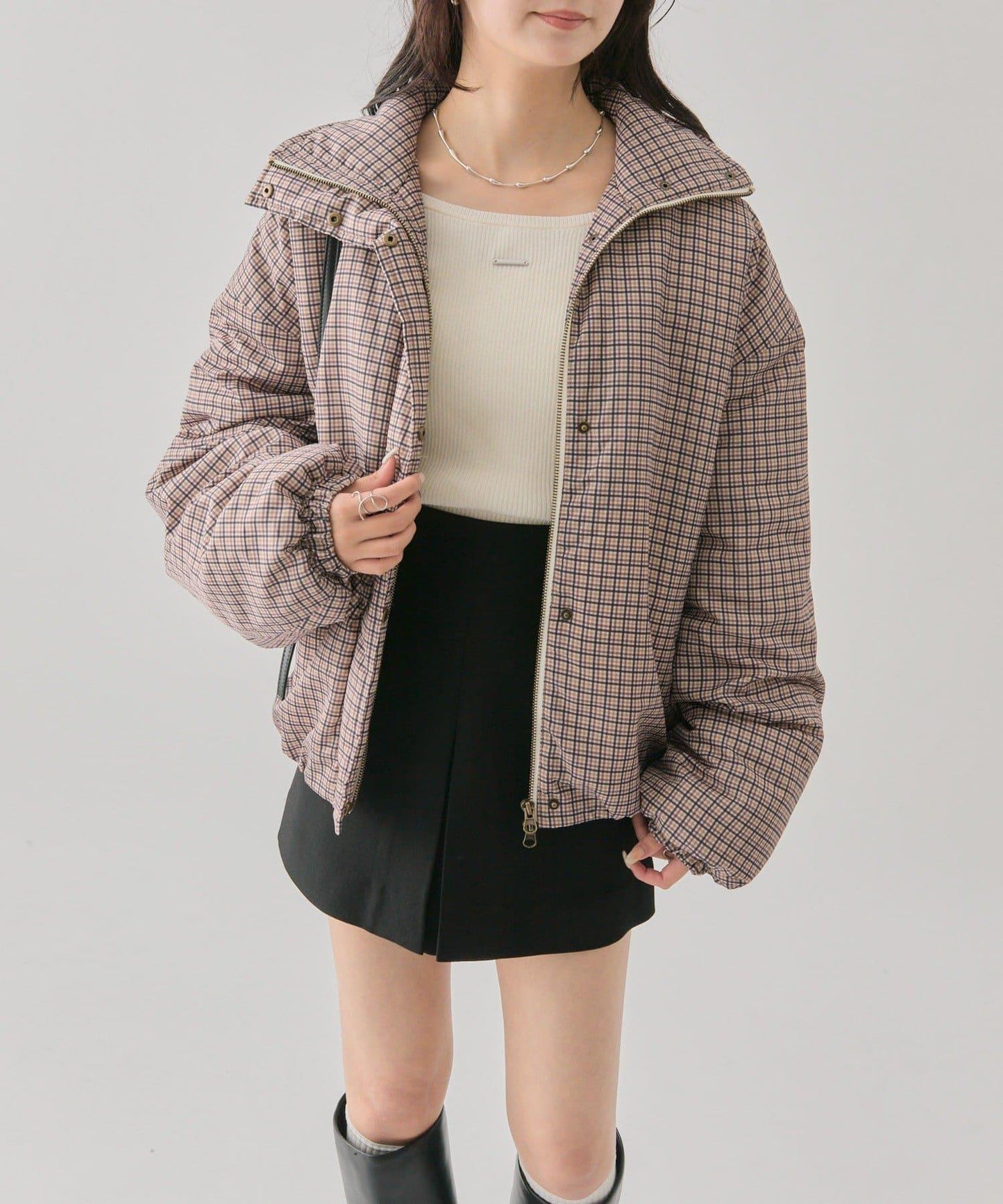 中棉格紋羽絨服
