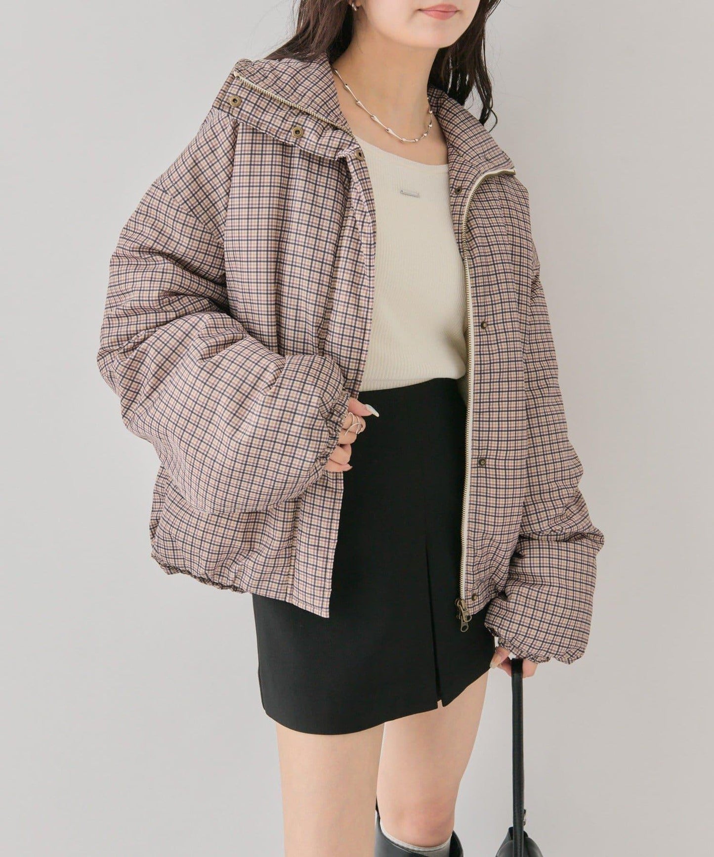 中棉格紋羽絨服