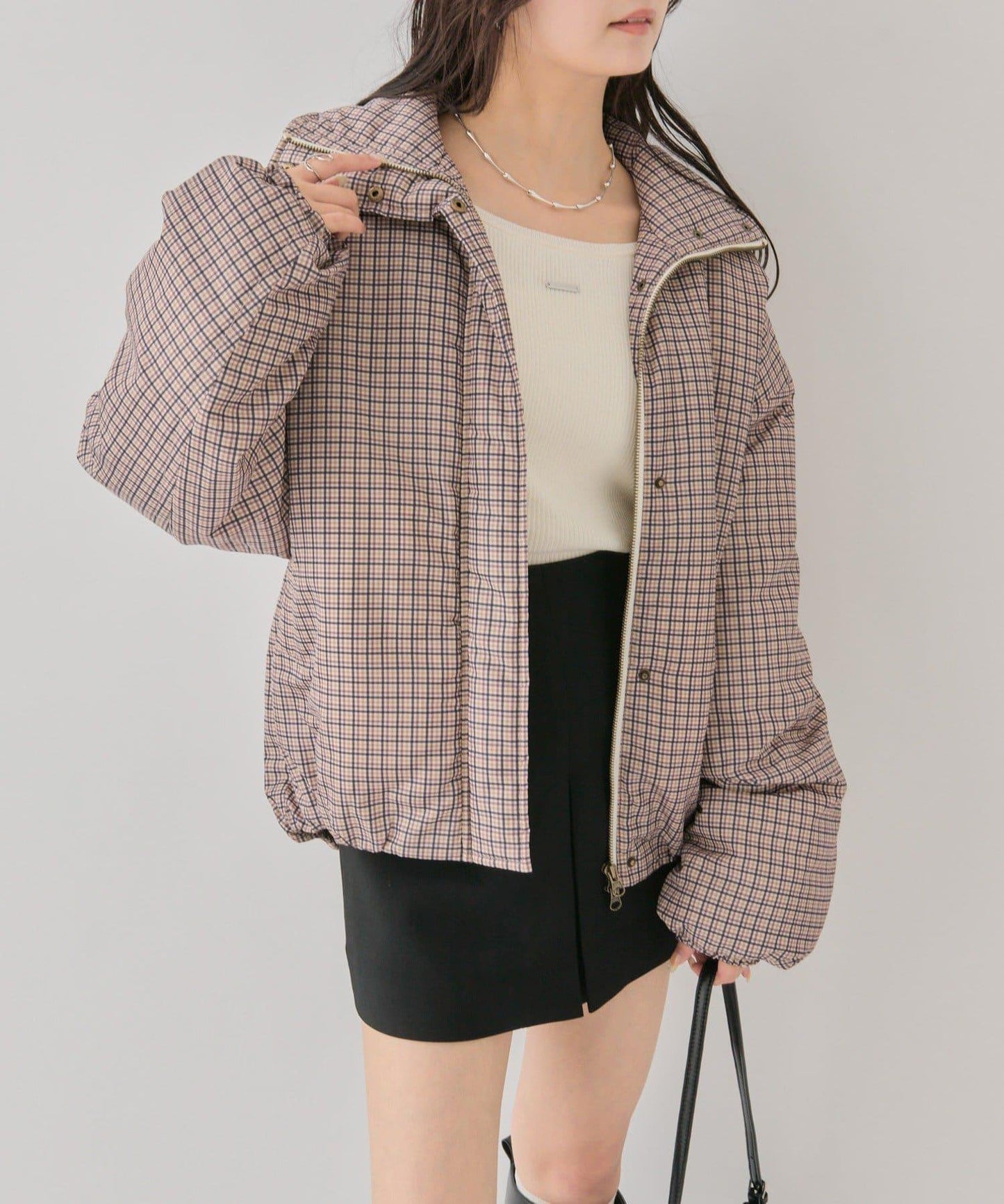 中棉格紋羽絨服