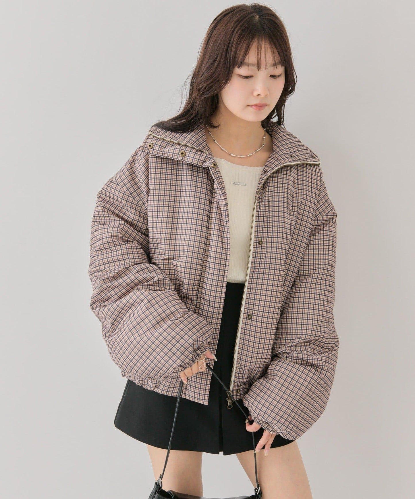 中棉格紋羽絨服