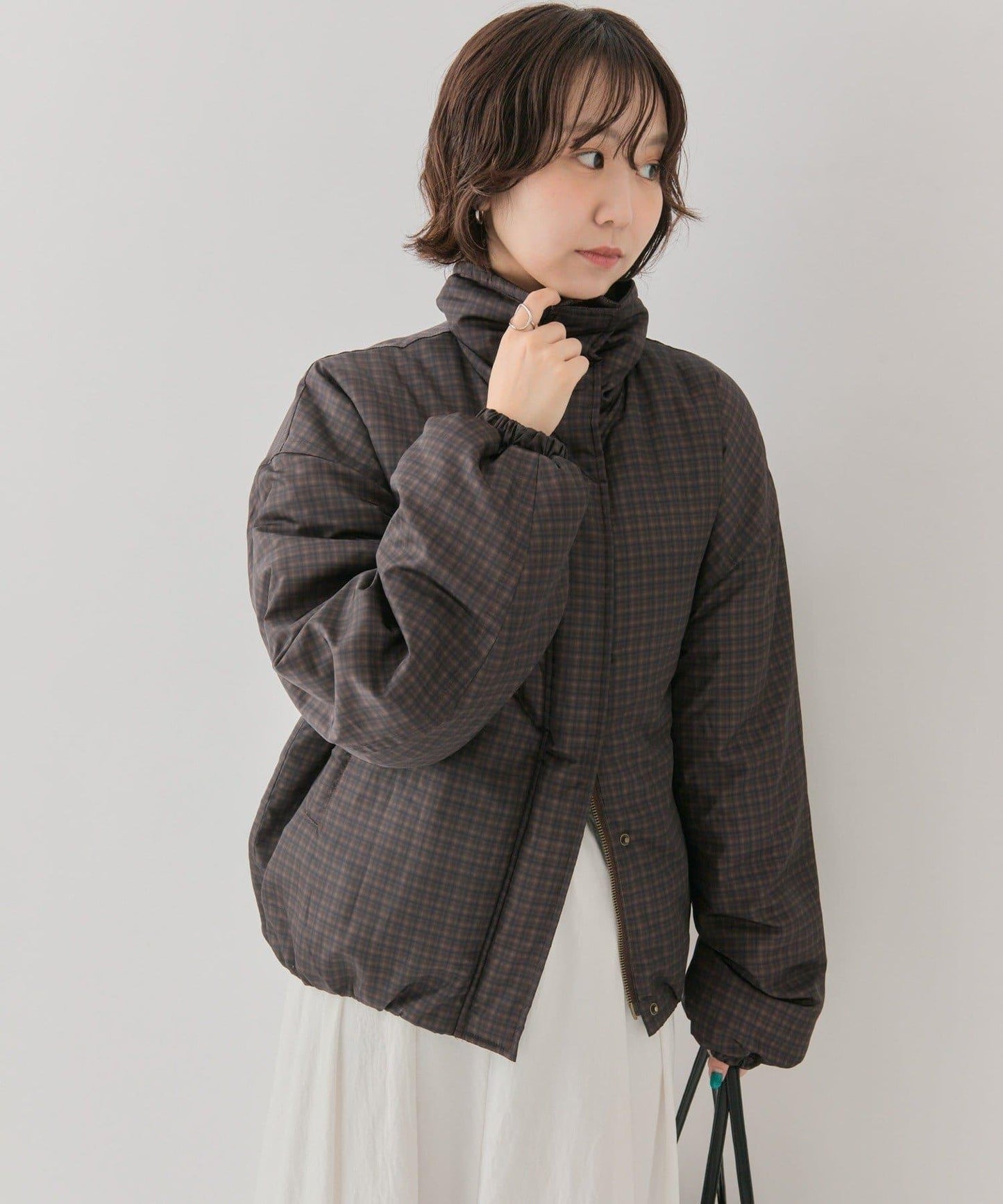 中棉格紋羽絨服