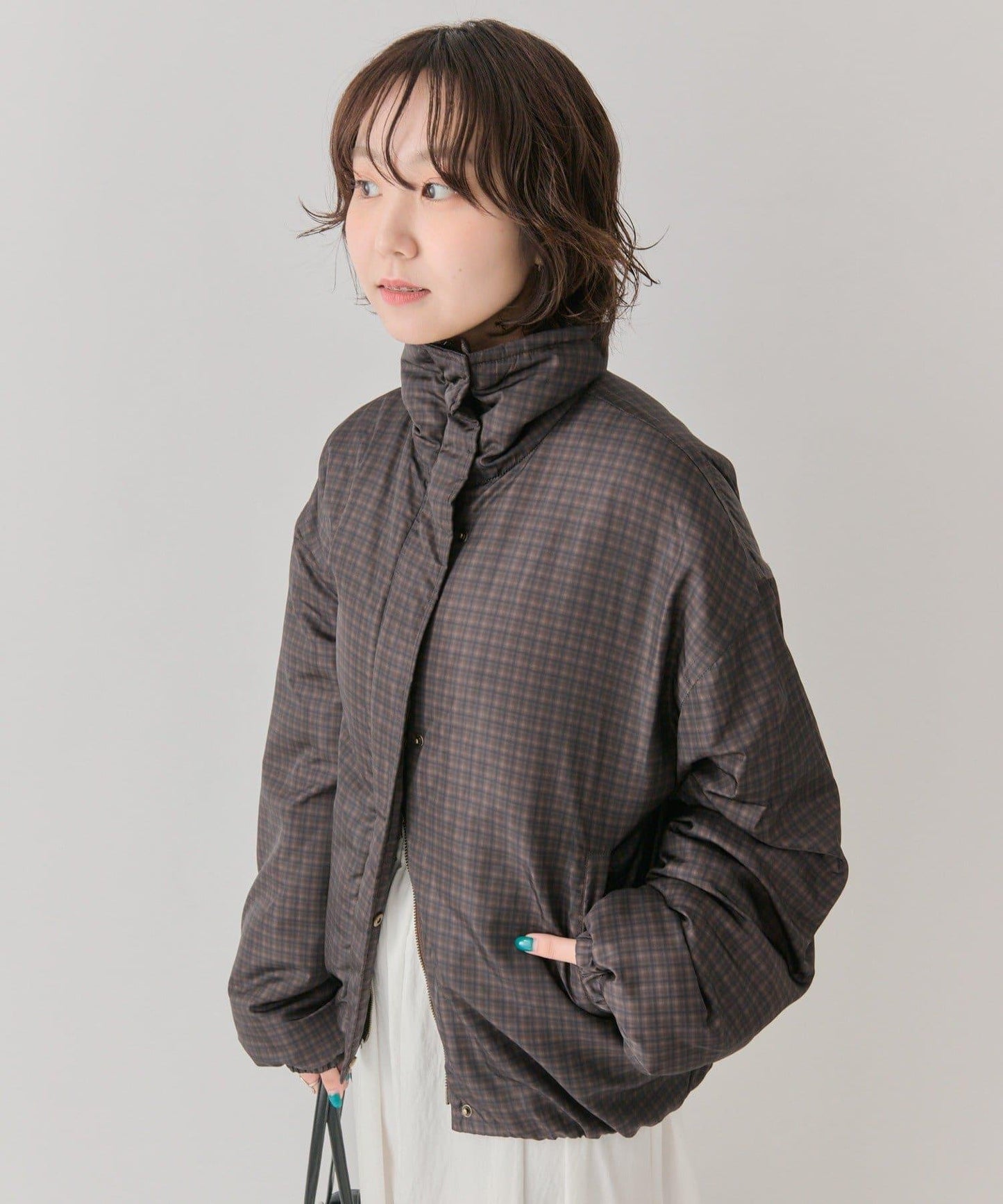 中棉格紋羽絨服