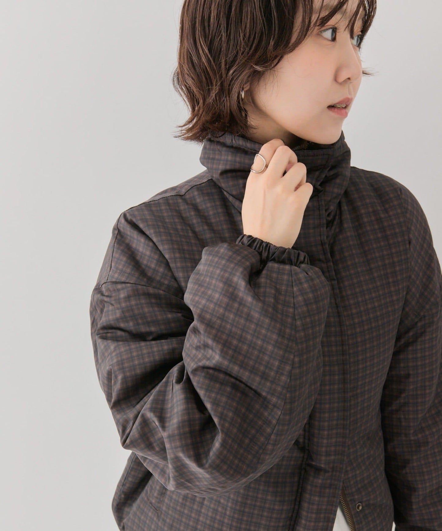 中棉格紋羽絨服