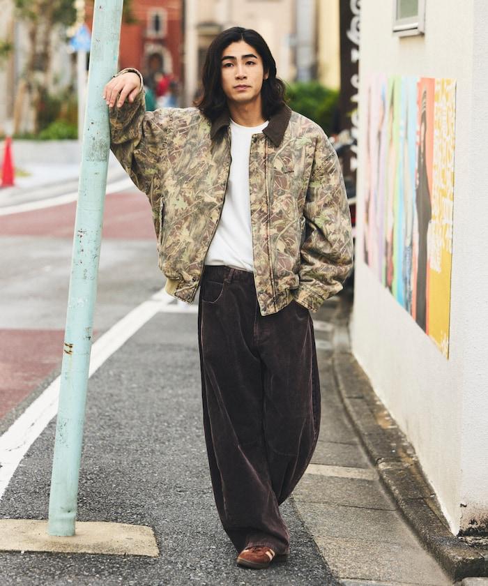 寬鬆版型漂白工藝彎曲燈芯絨長褲