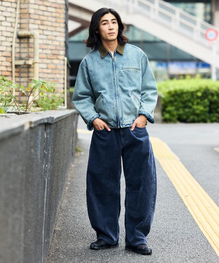 寬鬆版型漂白工藝彎曲燈芯絨長褲