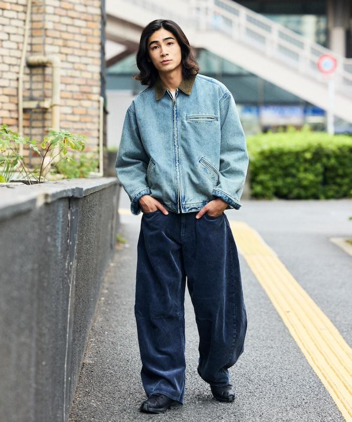 寬鬆版型漂白工藝彎曲燈芯絨長褲