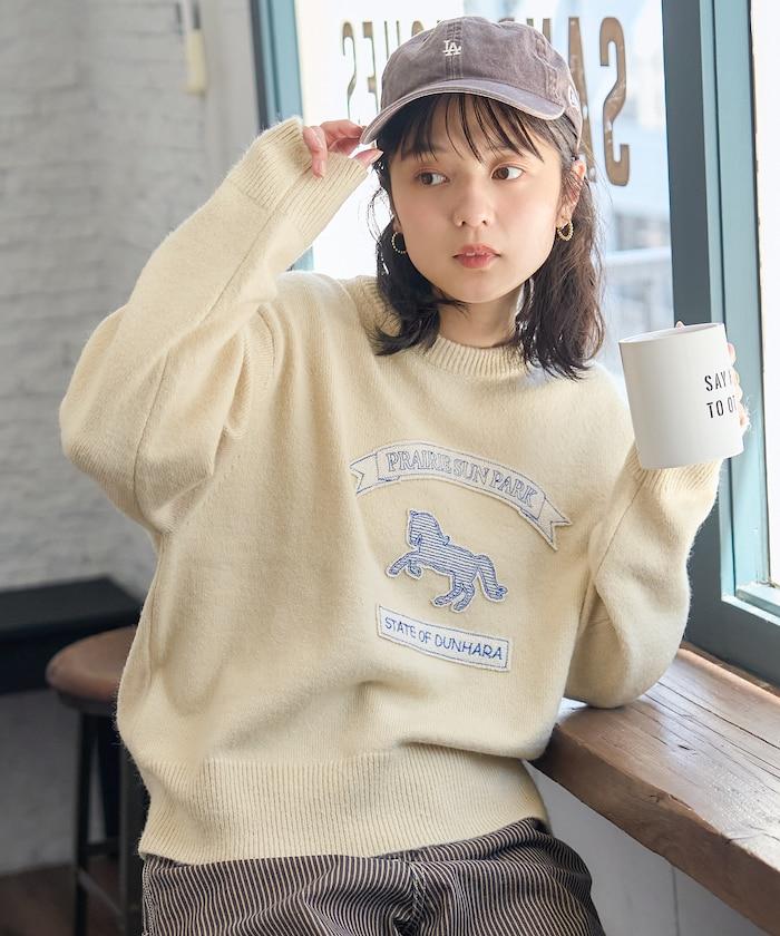 動物刺繡貼布針織套頭衫