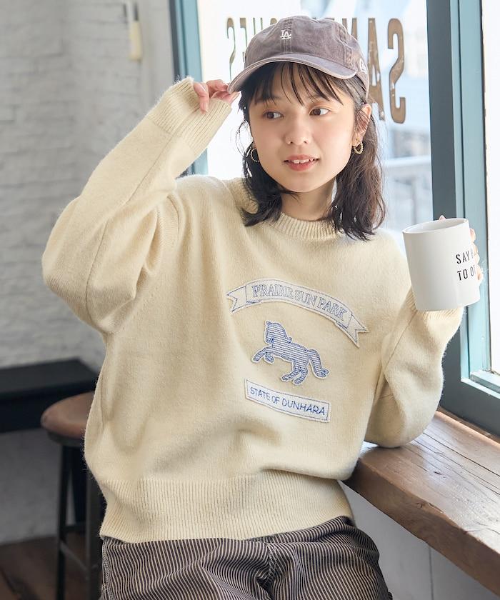 動物刺繡貼布針織套頭衫