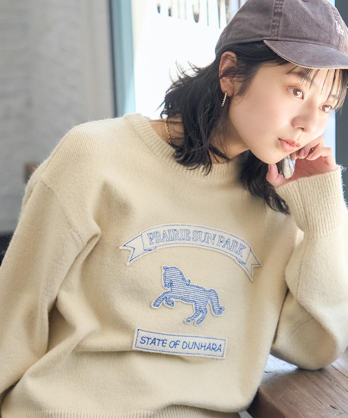 動物刺繡貼布針織套頭衫