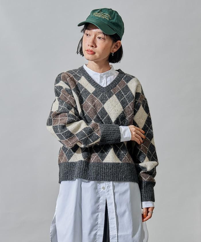 菱格V領針織衫