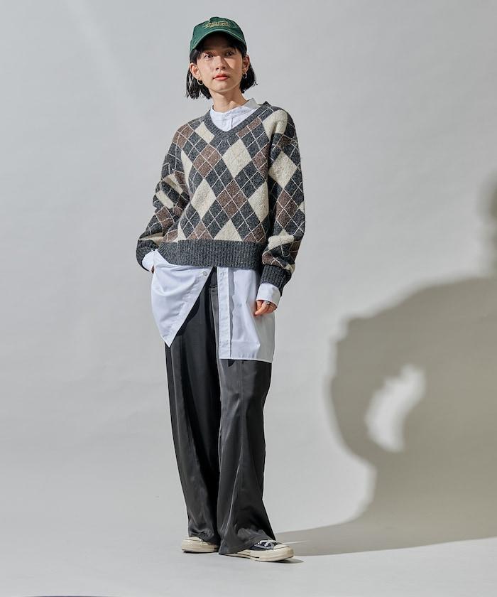 菱格V領針織衫