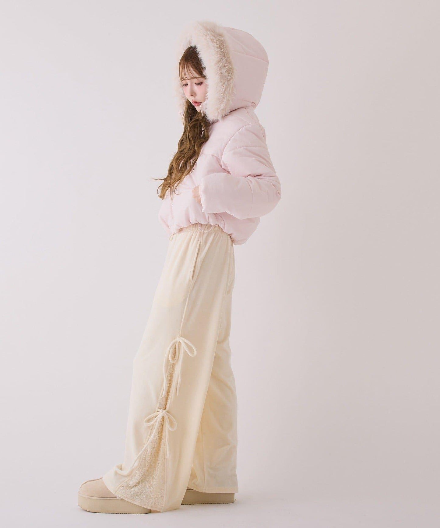 帶毛領短款仿羽絨服