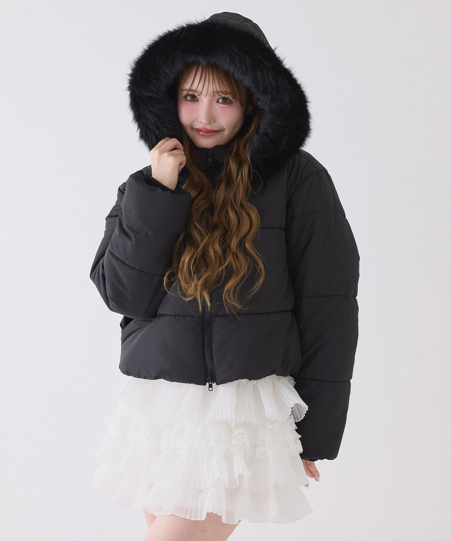 帶毛領短款仿羽絨服