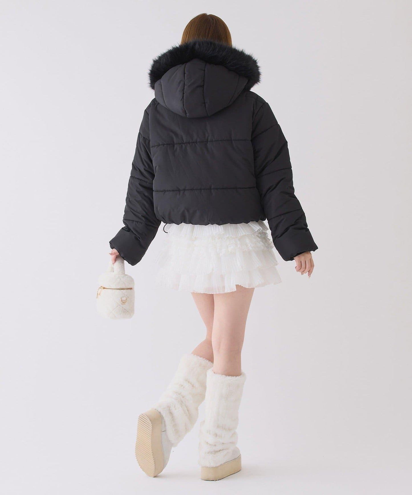 帶毛領短款仿羽絨服