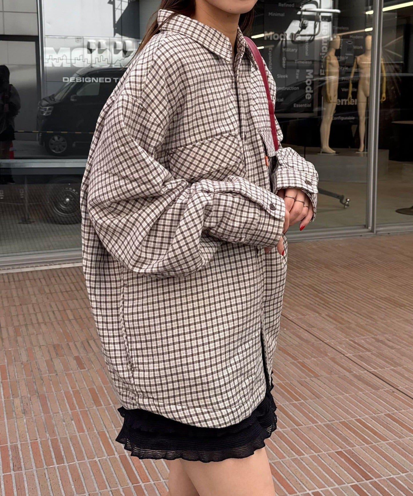 拼色格紋襯衫夾克