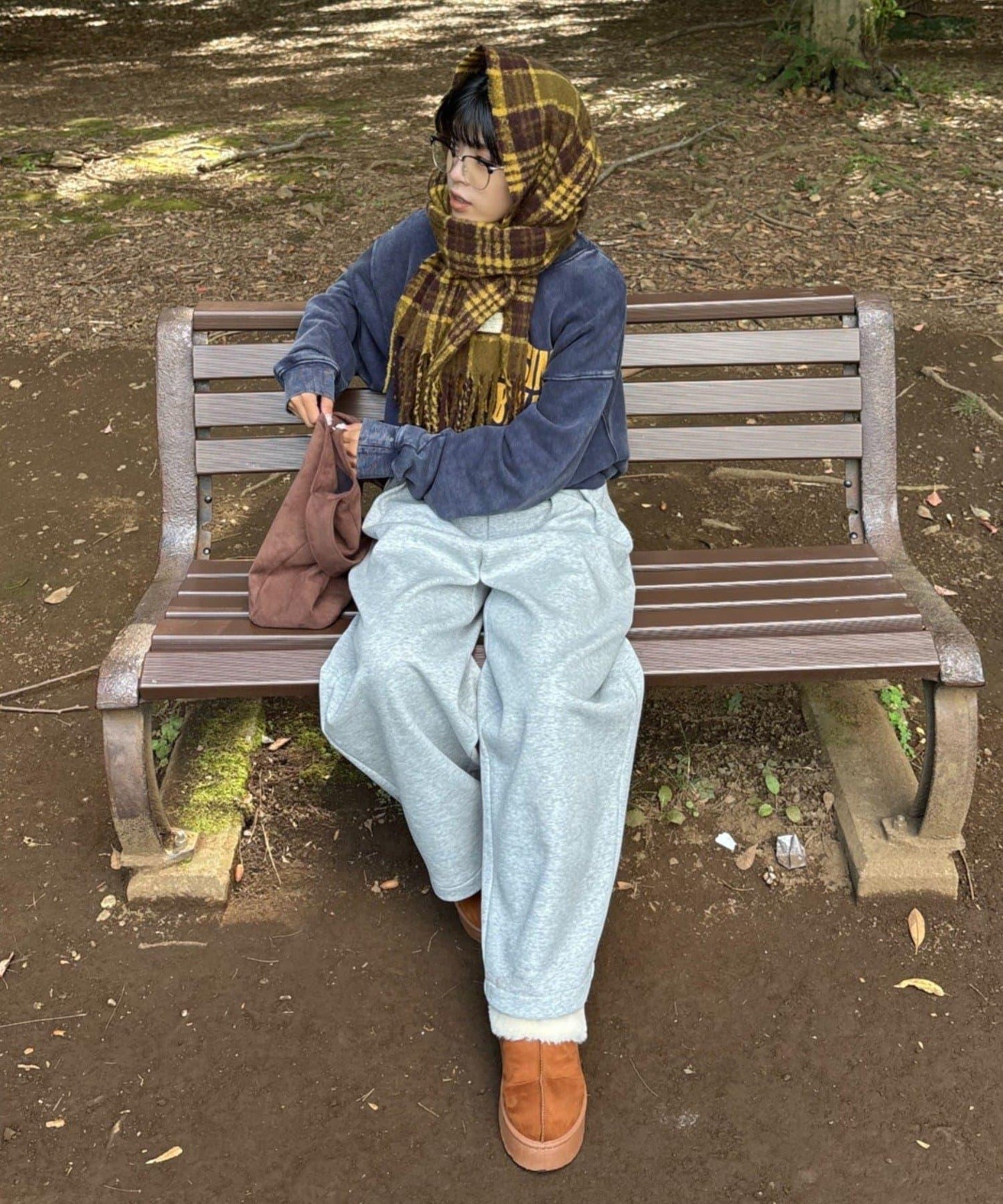【UNISEX】格紋流蘇圍巾