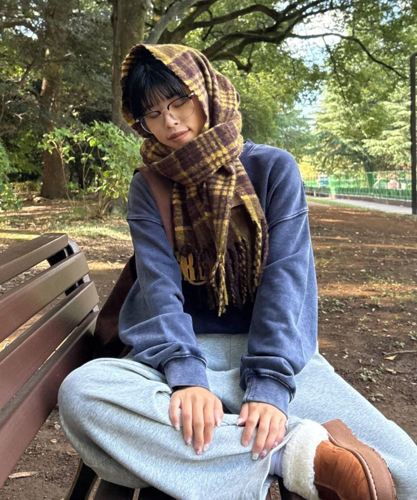【UNISEX】格紋流蘇圍巾